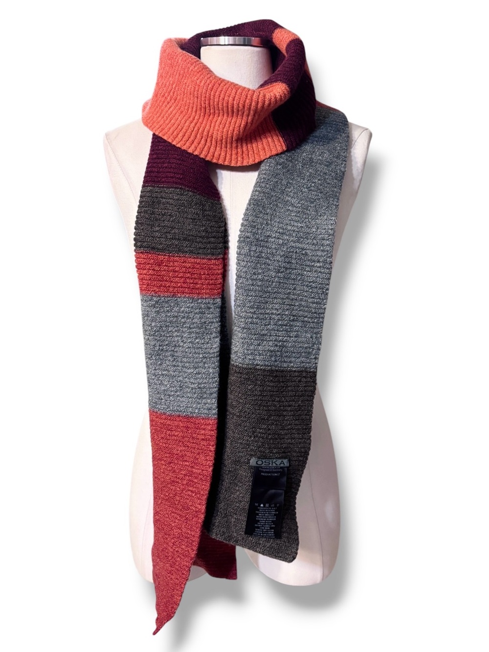 OSKA Ribbed Knit Colorblocked Long Wool Scarf - Picture 3 of 6